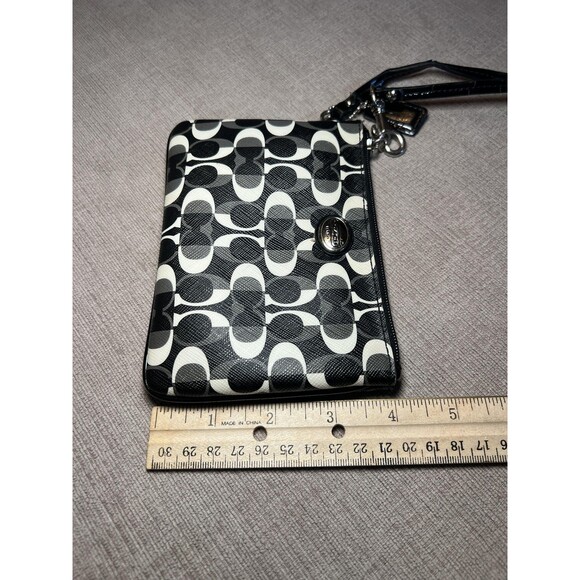 Coach Wristlet Womens Black White Signature C Coated Canvas Patent Strap Bag - Picture 11 of 11